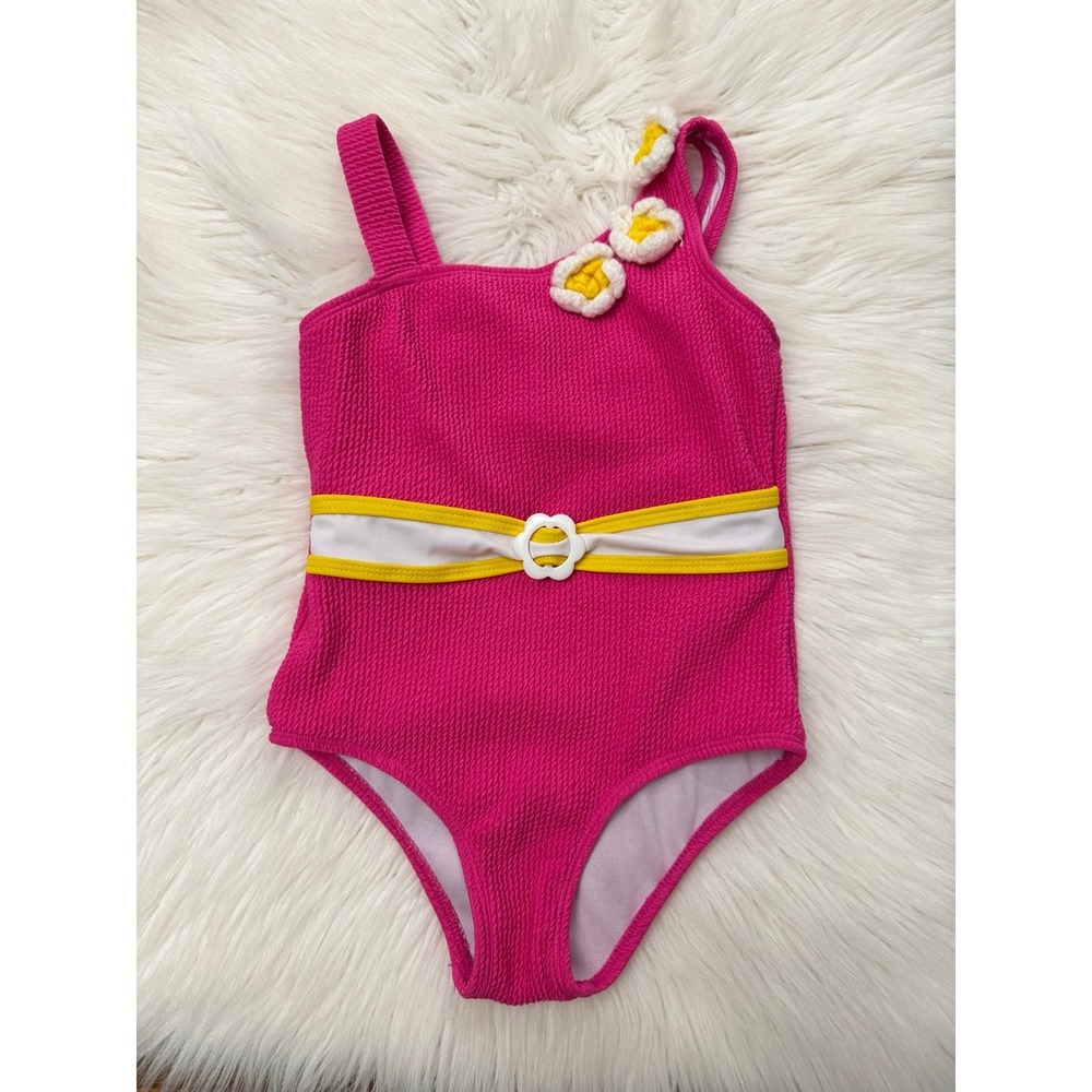 Betsey Johnson pink swim‎ with crochet flower detail size 5
